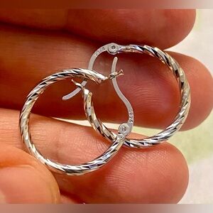 Elegant Silver Hoop Earrings. 925 Sterling Silver
